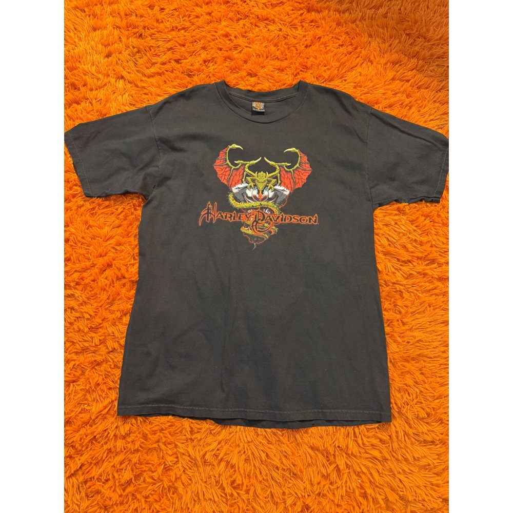 Vintage 2001 Harley Davidson Las Vegas Dragon Graphic T-Shirt Mens XL Black